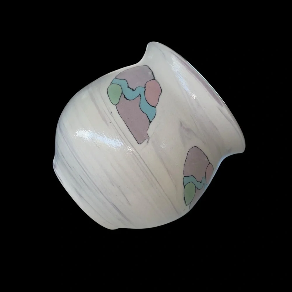 Handmade Studio Art Pottery Vase K. Beswick Signed Pastel Abstract 3.5